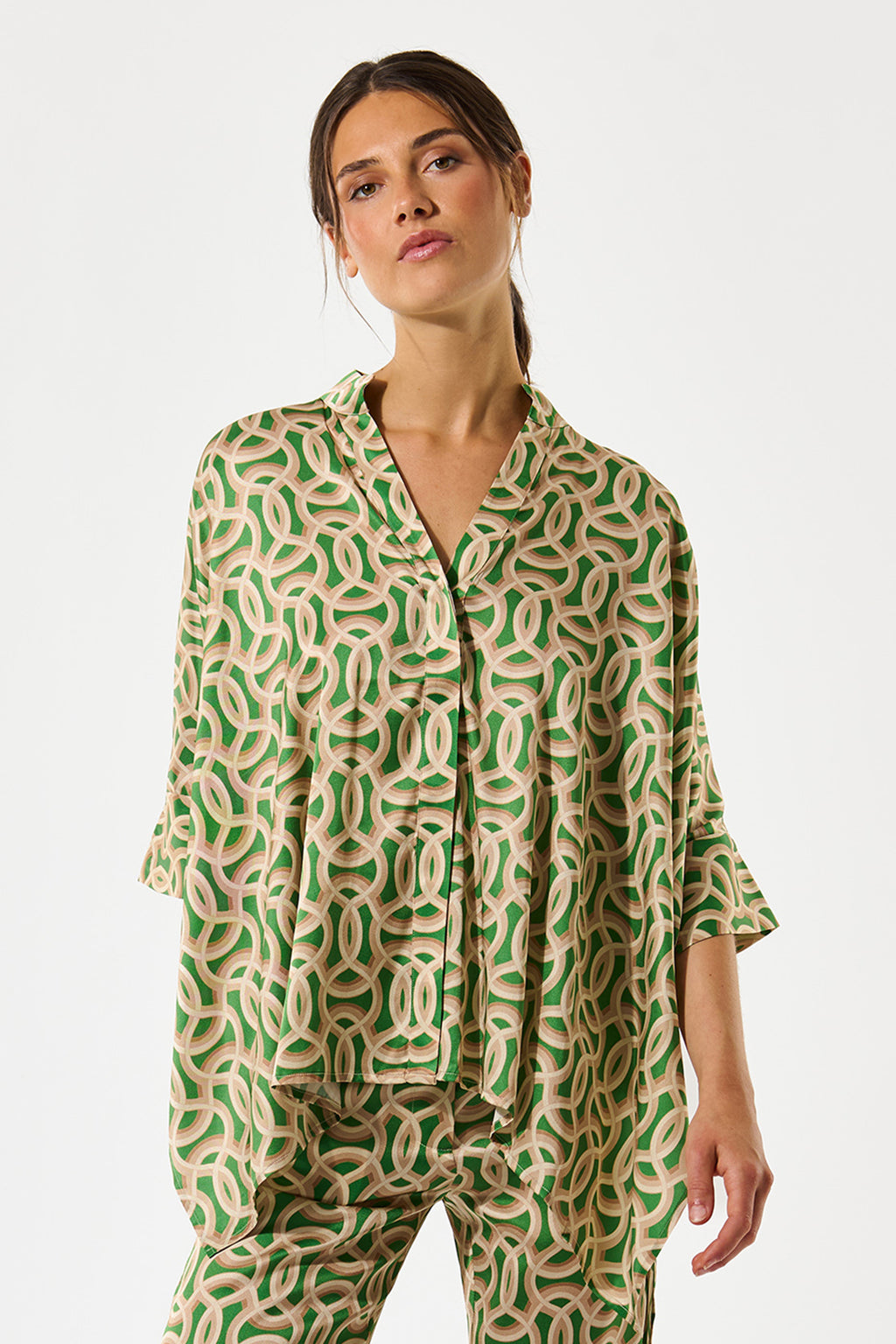 Dea Kudibal MandyDEA 2750326 Deuce Green Stand Collar Blouse, full length close view