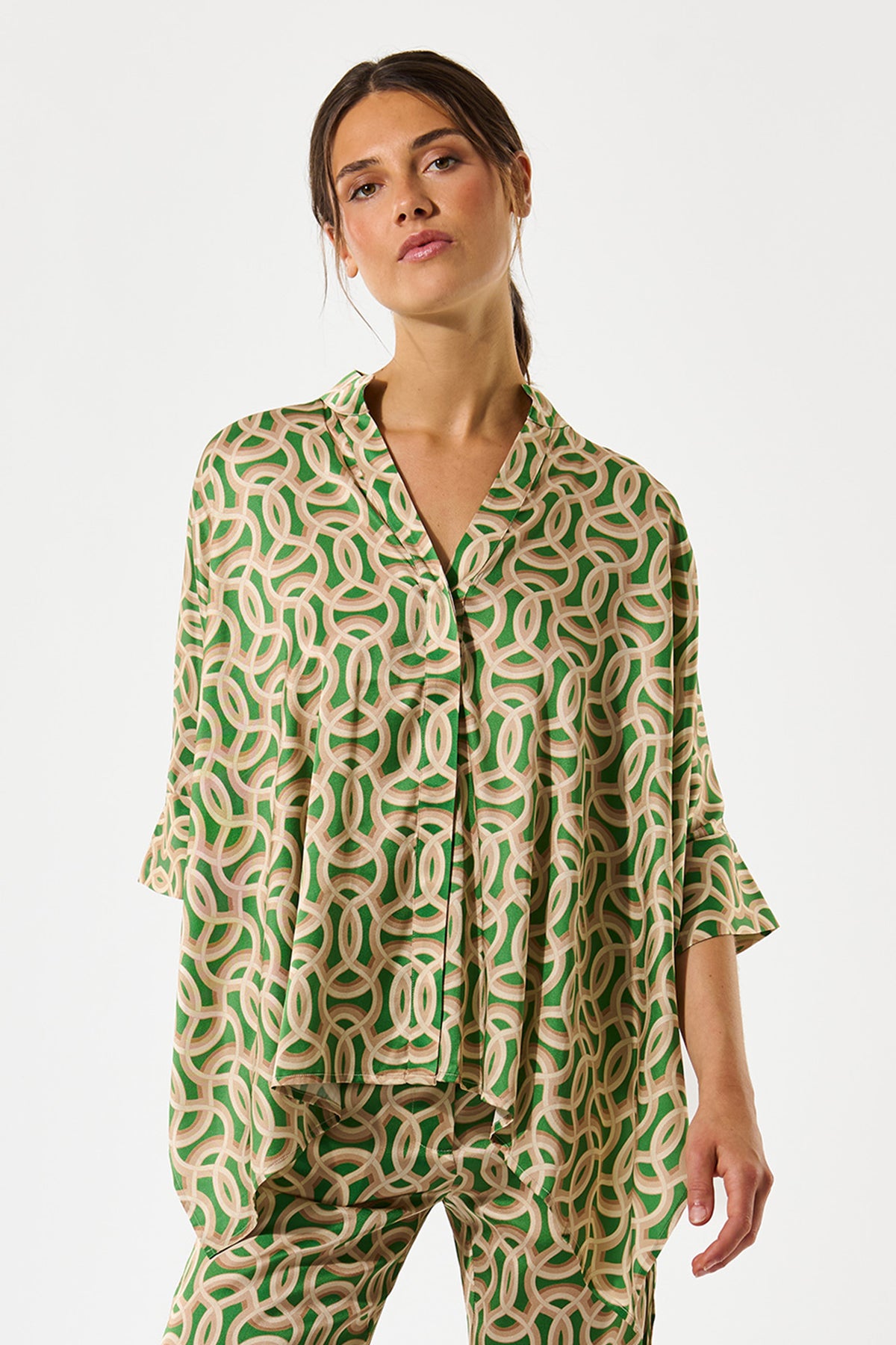 Dea Kudibal MandyDEA 2750326 Deuce Green Stand Collar Blouse, full length close view