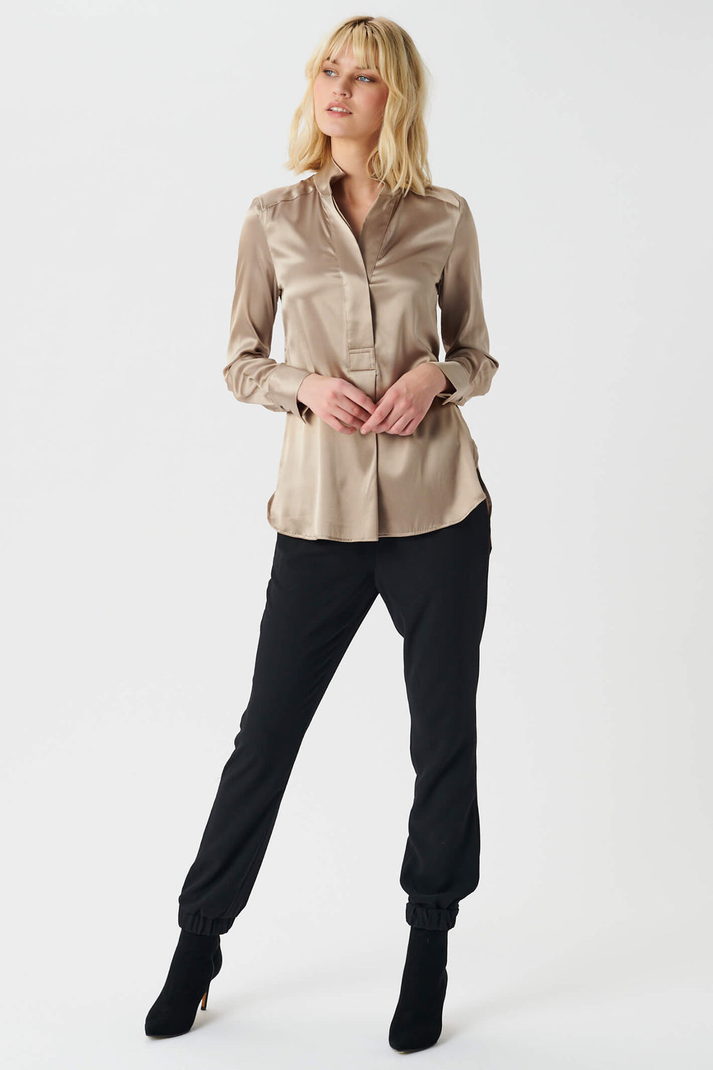 Dea Kudibal NateDEA 18-0722 Canvas Beige Silk Blouse, full length view