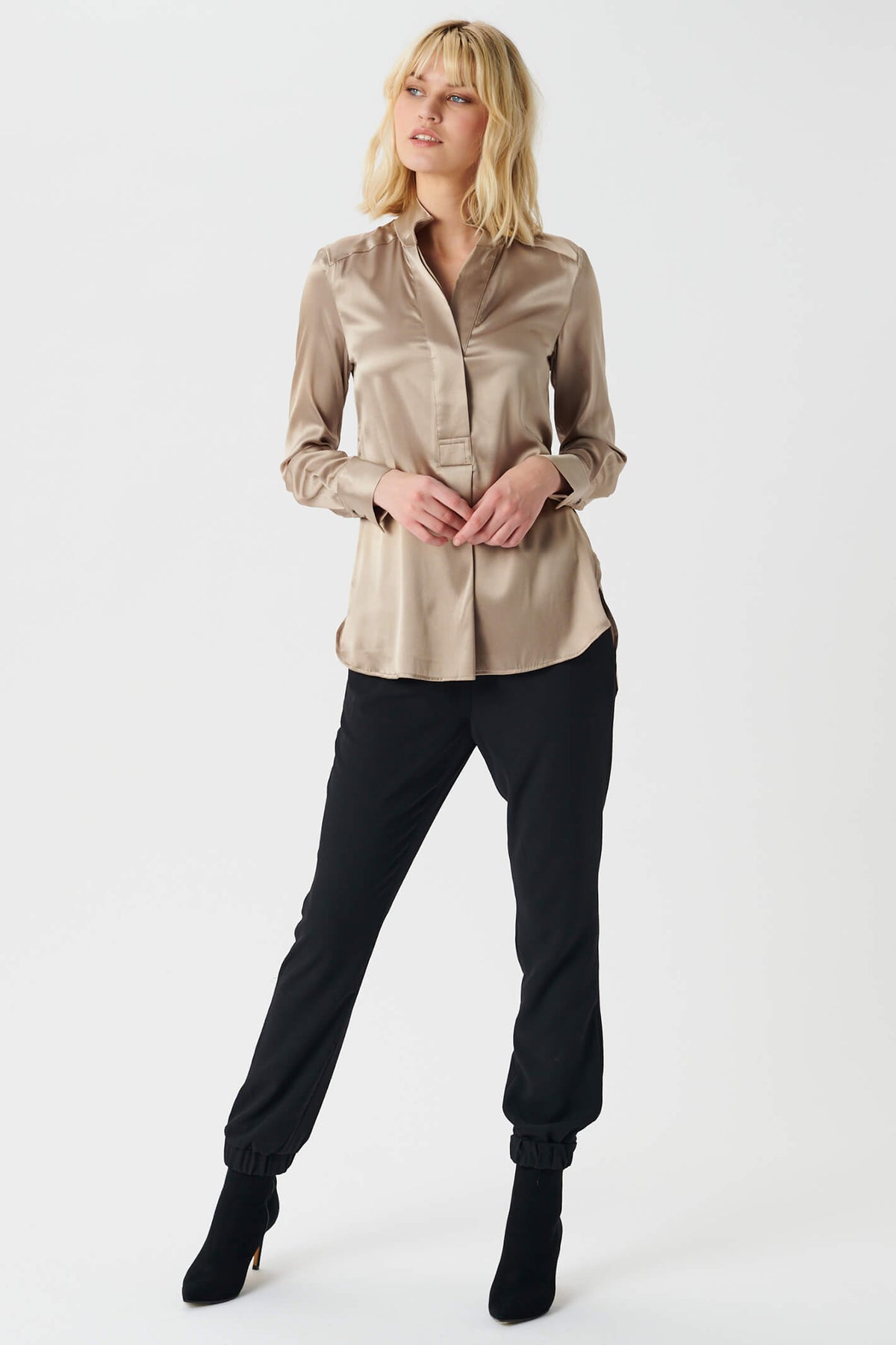 Dea Kudibal NateDEA 18-0722 Canvas Beige Silk Blouse, full length view