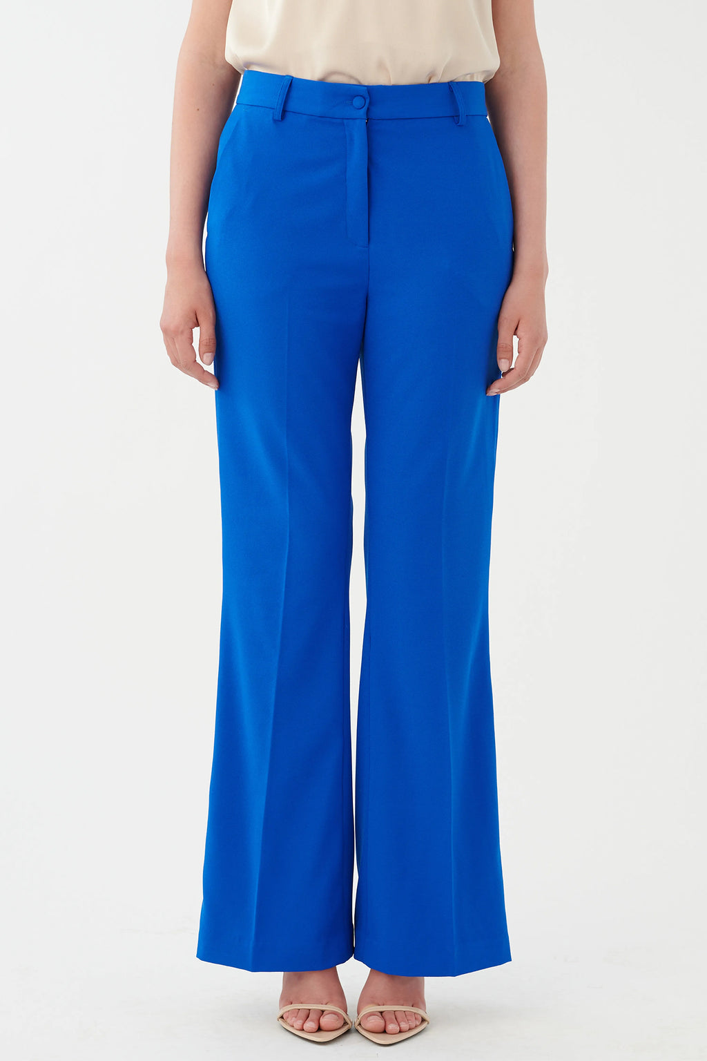 Dea Kudibal RihannaDea Electric Blue Flared Trousers 1420124, front view waist to hem