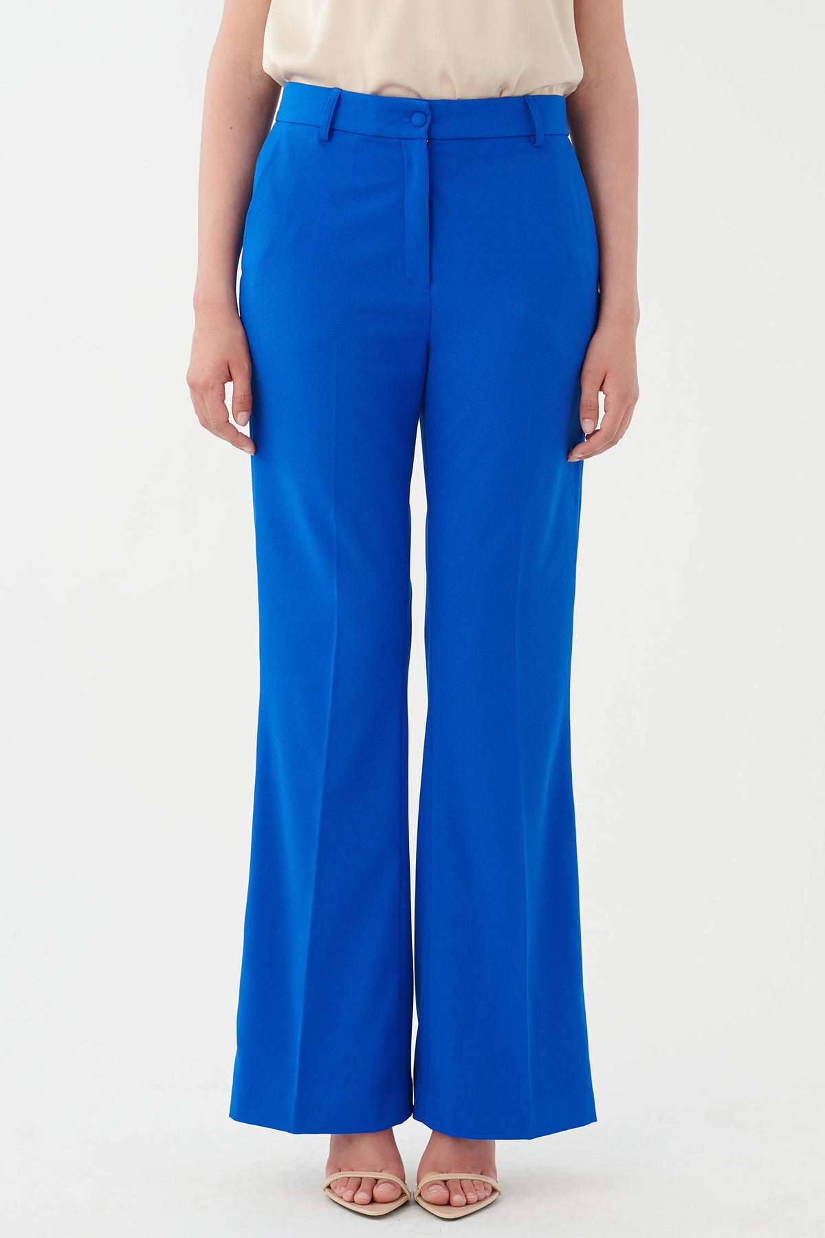 Dea Kudibal RihannaDea Electric Blue Flared Trousers 1420124, front view waist to hem