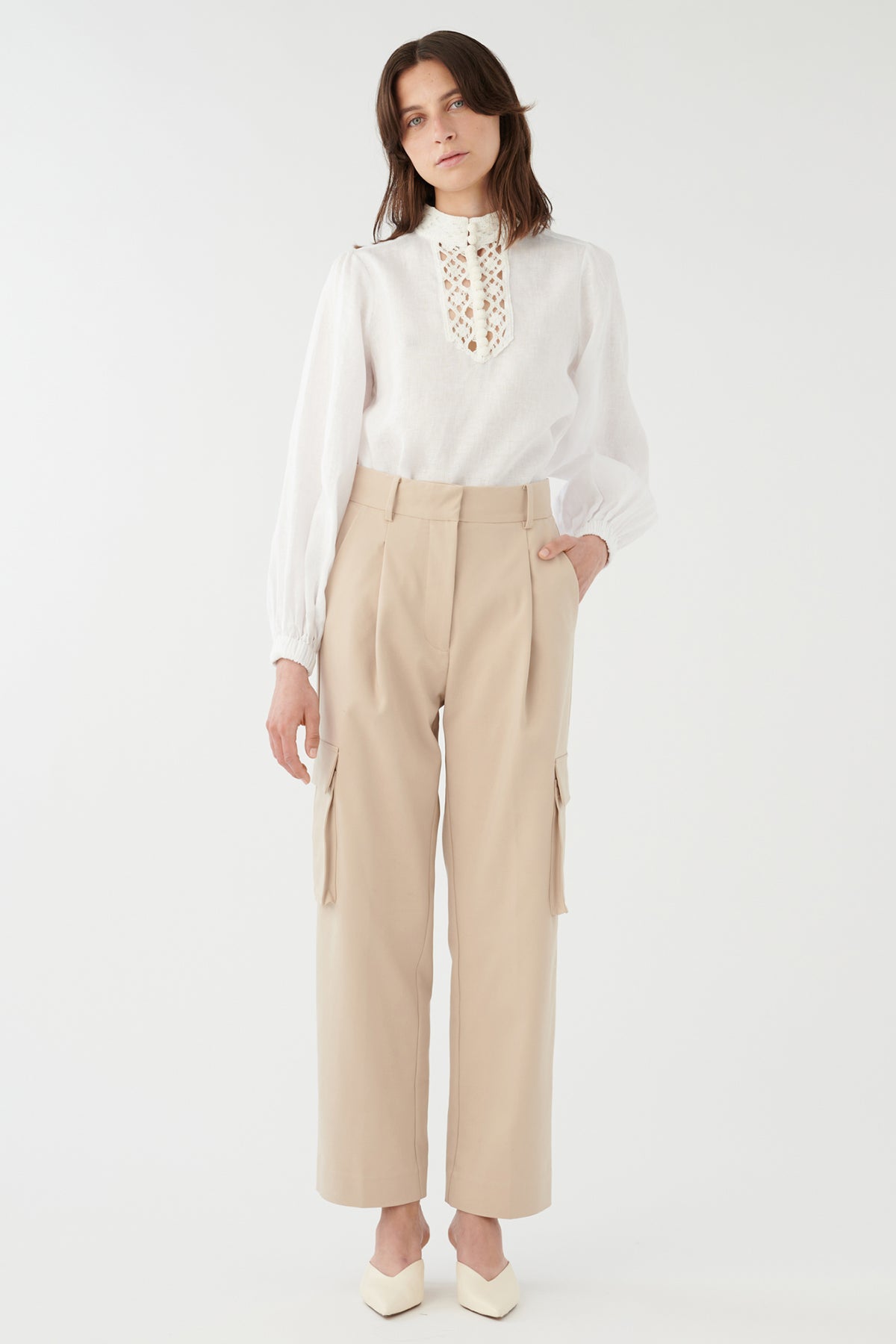 Dea Kudibal TrinaDEA 1940124 Natural White Linen Blouse, full length styled view
