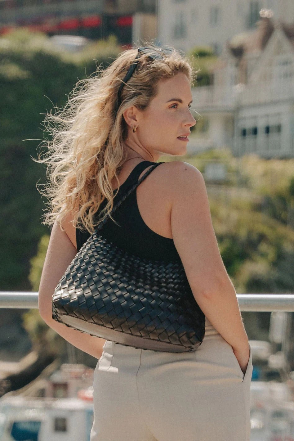 Ellyla Selina Black One Handle Woven Leather Bag