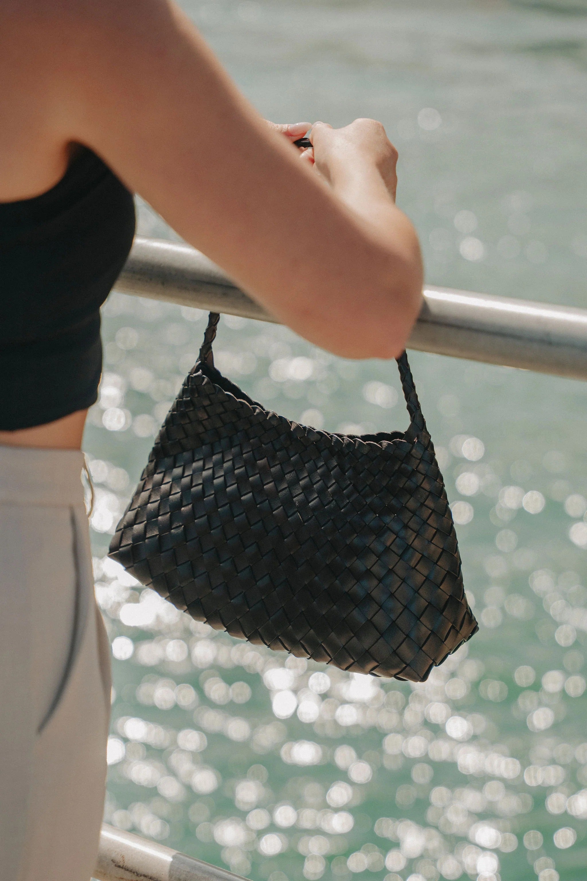 Ellyla Selina Black One Handle Woven Leather Bag