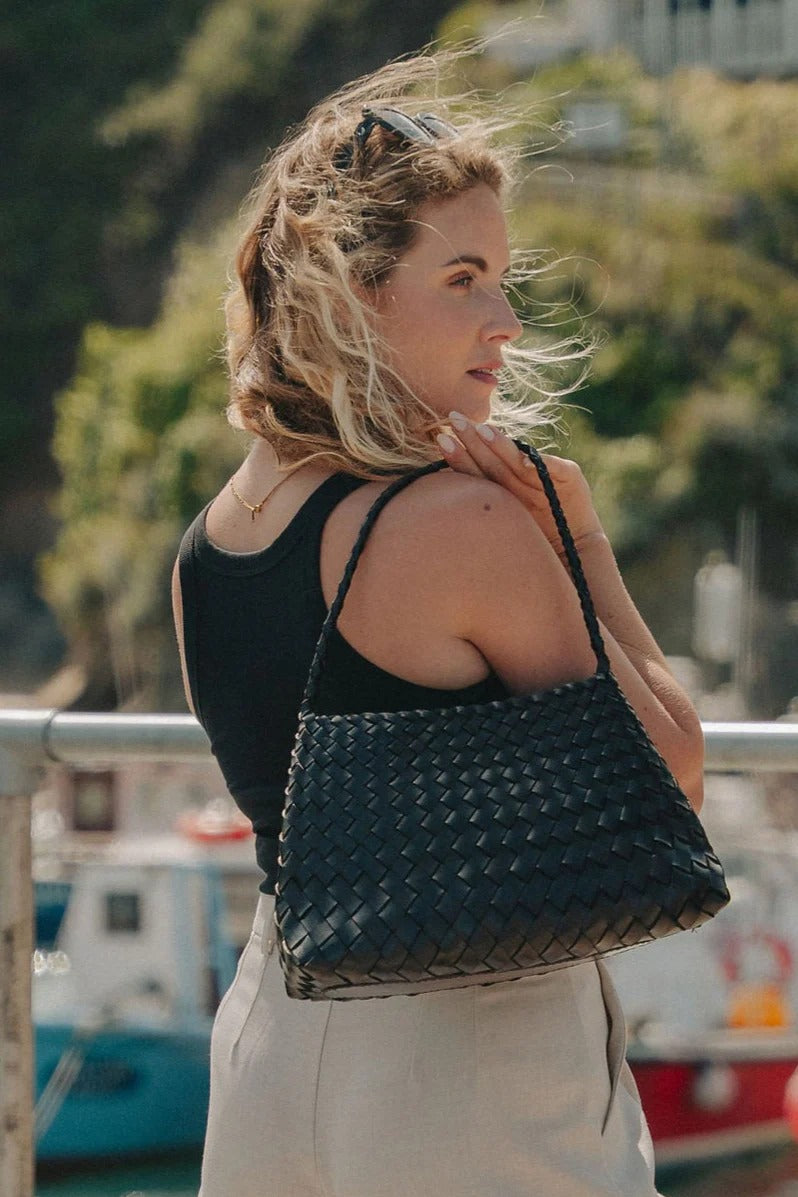 Ellyla Selina Black One Handle Woven Leather Bag