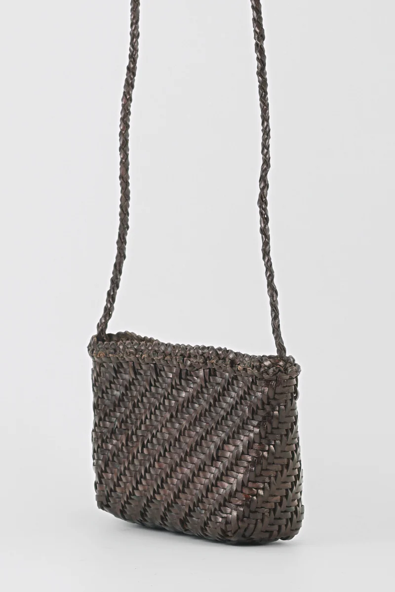 Ellyla Sia Espresso Woven Leather Crossbody Bag
