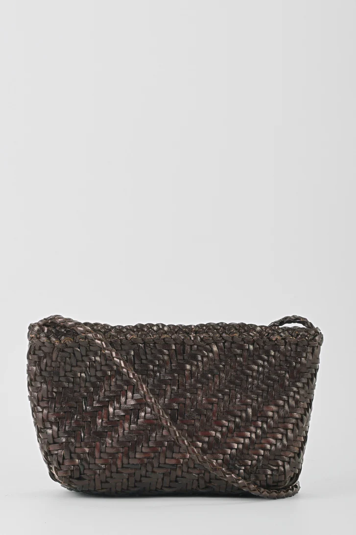 Ellyla Sia Espresso Woven Leather Crossbody Bag