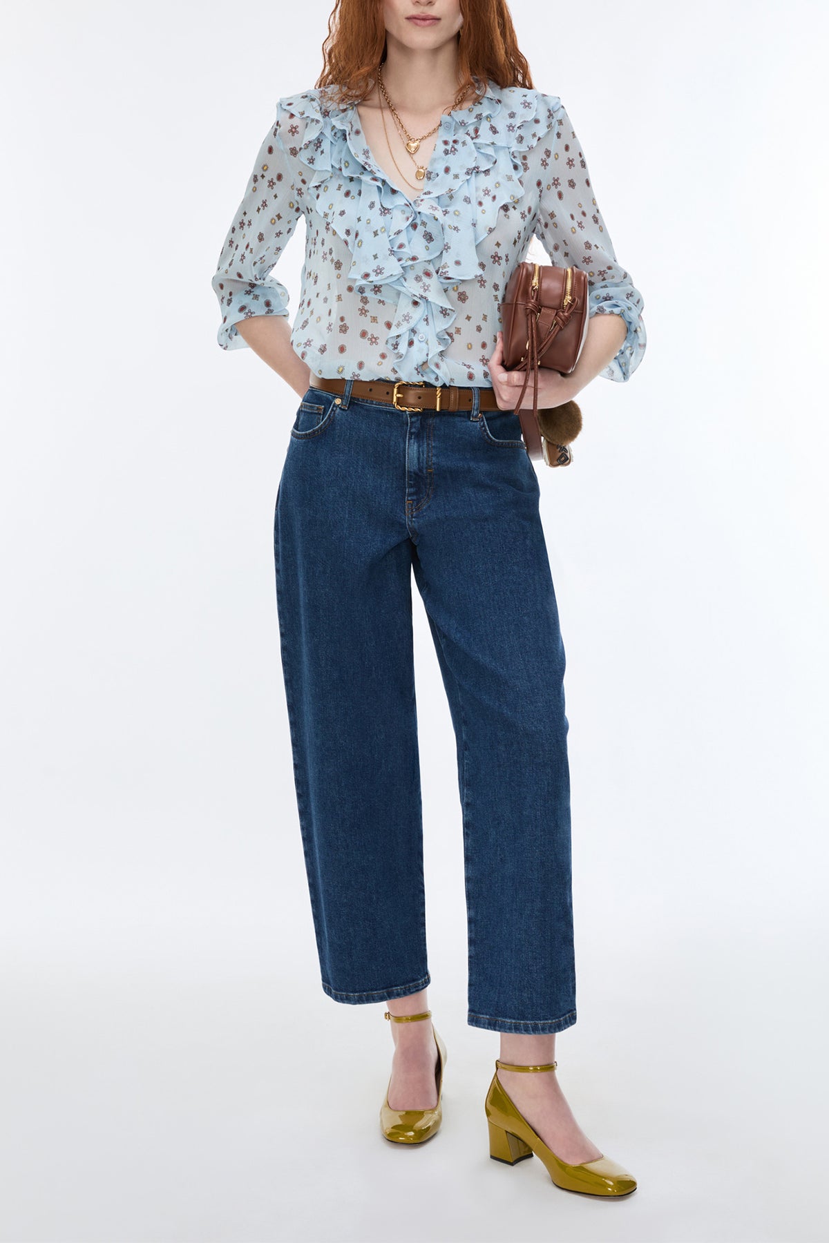 IBLUE IBLAEROSI Shirt Blue Pattern, full length styled with wide leg denim