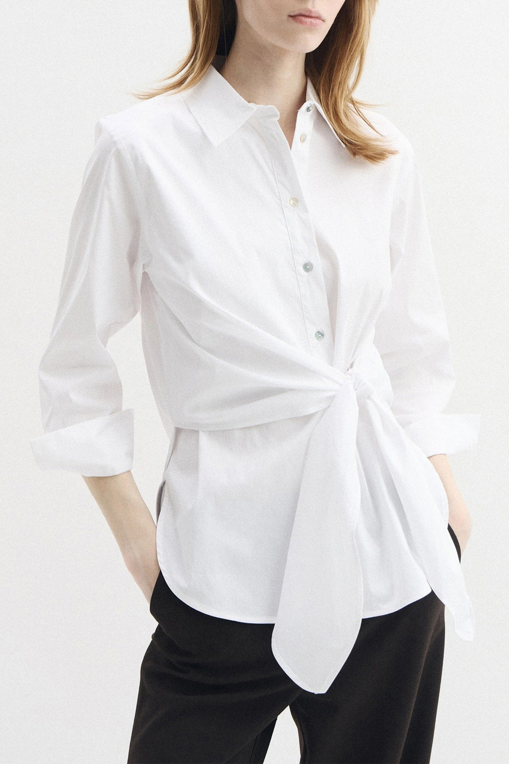 iBlues Iblcambra 26171111922 White Tie waist Shirt, front view