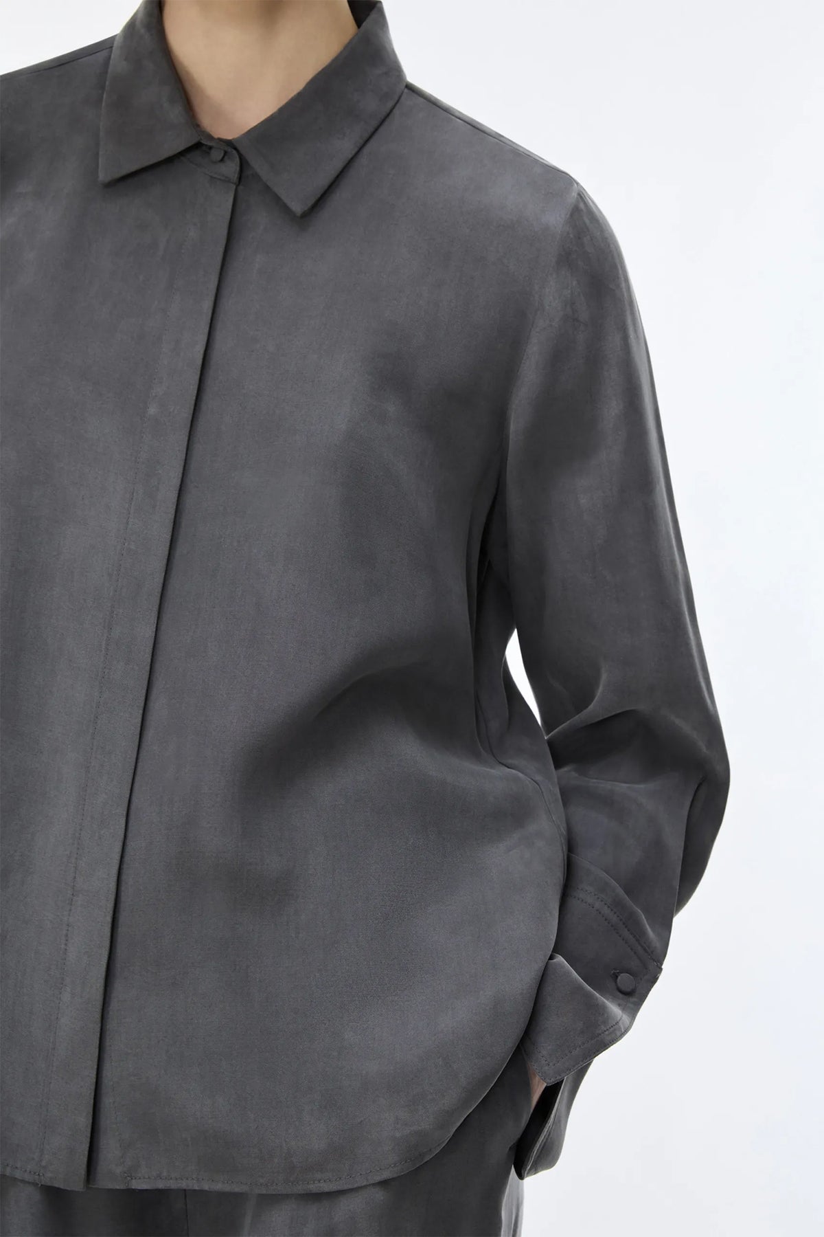 IBLUES IBLFIORE Iron Grey Shirt, concealed placket and cuff detail