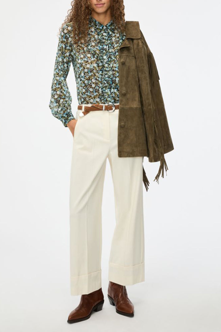 iBlues Ibllalarico 26171113112 Multi Floral Blouse Blue, full length styled with cream trousers