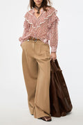 iBlues Iblmitico 26171110612 Multi Patterned Pink/Red Blouse, full length styled with camel wide leg trousers