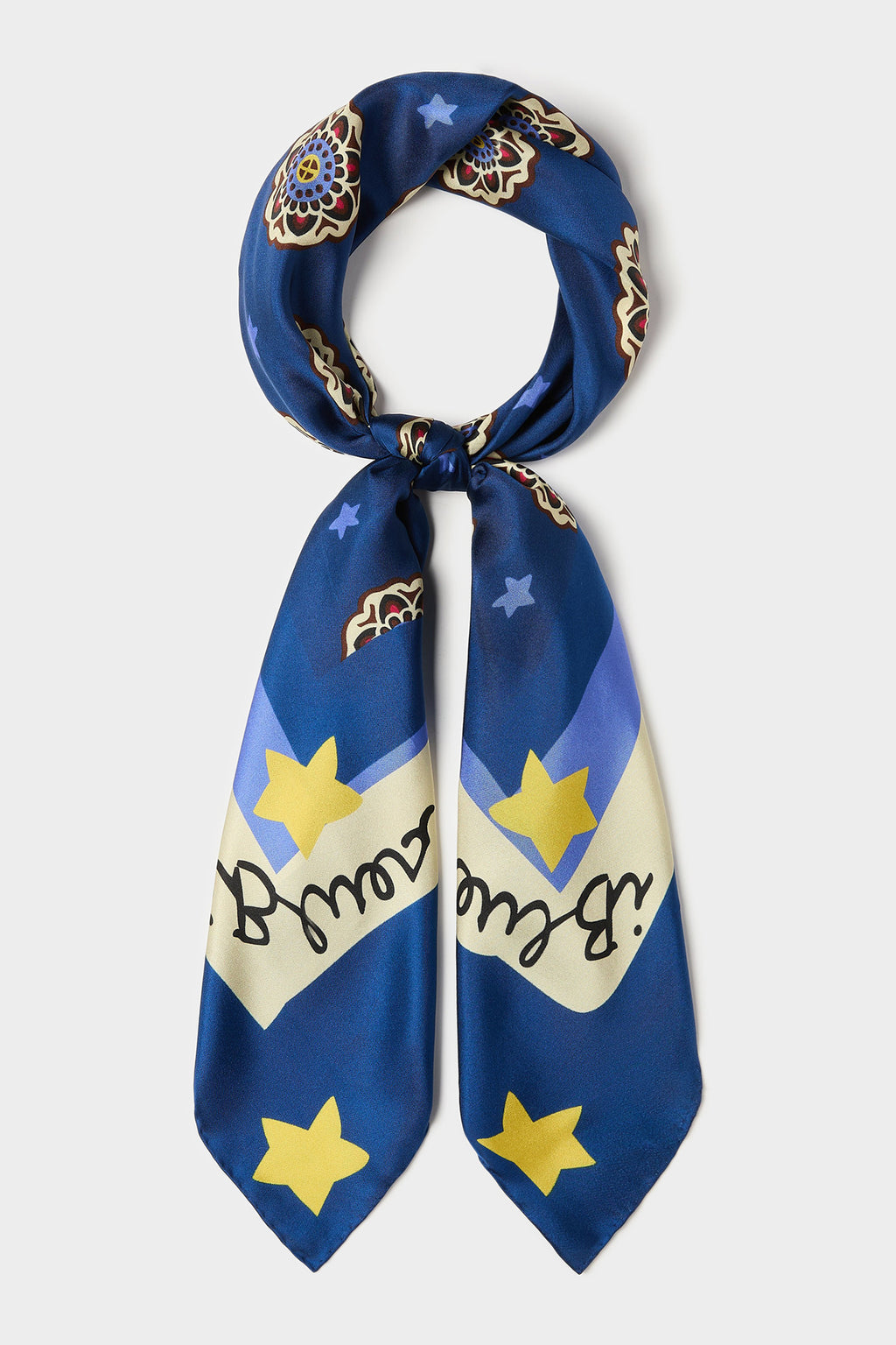 IBLUES IBLPALO Silk Scarf Blue with Star, packshot knotted