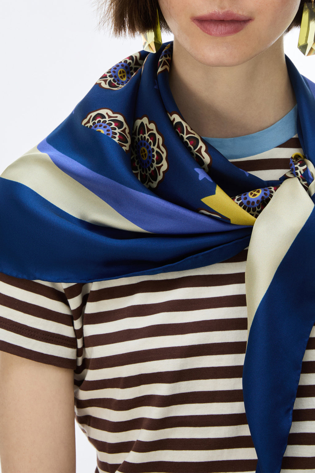 IBLUES IBLPALO Silk Scarf Blue with Star, worn draped at the neck