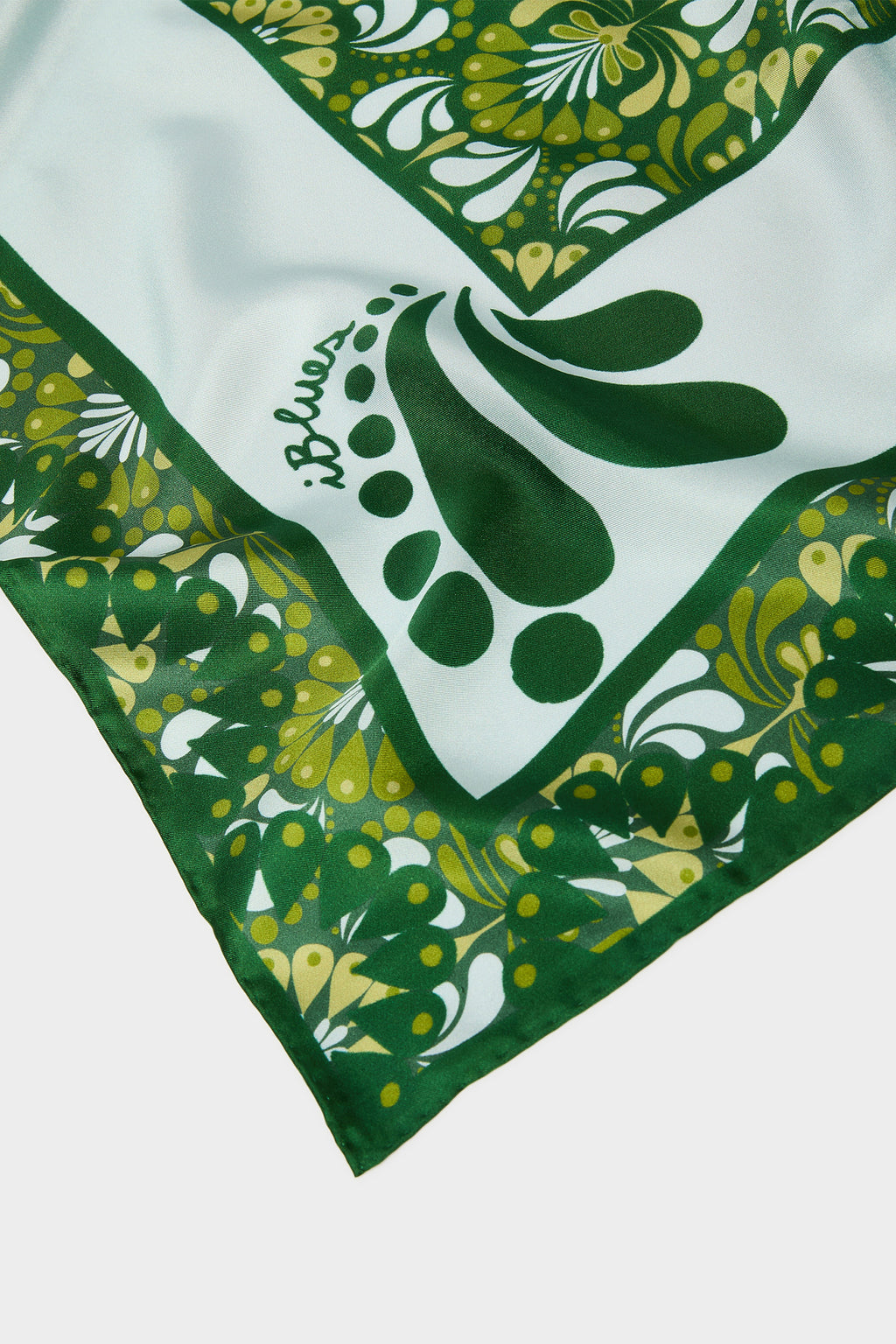 IBLUES IBLPALO Silk Scarf Green Pattern, corner and print detail