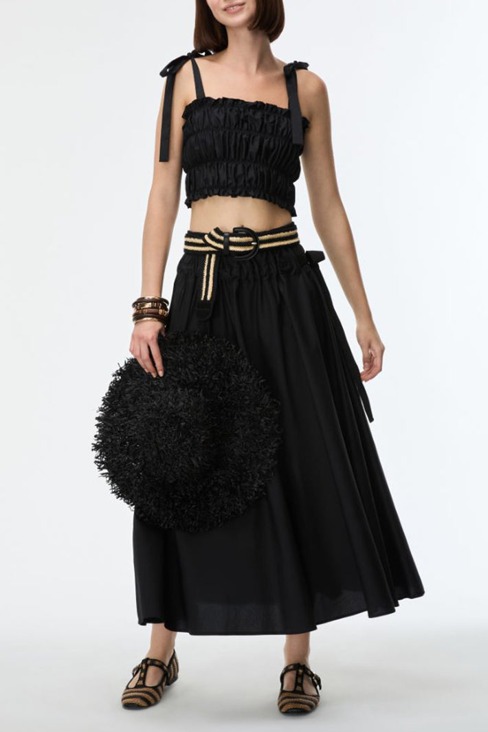 iBlues Iblpanfilo 26171010522 Black Skirt, full length styled with a shirred crop top