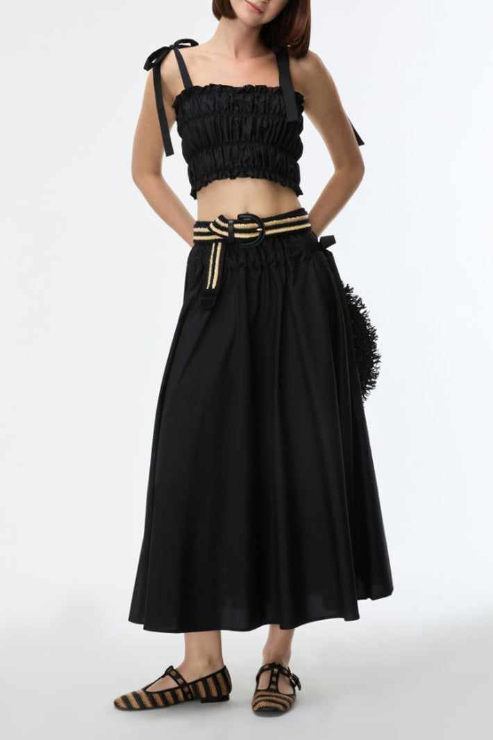 iBlues Ibltanga 26171611122 Black Tie Woven Top, full length styled with a matching midi skirt