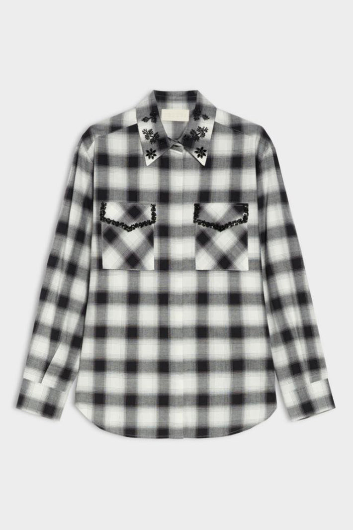 iBlues Iblveletta 26171110312 Diamante Embellished Black/White Check Shirt, packshot