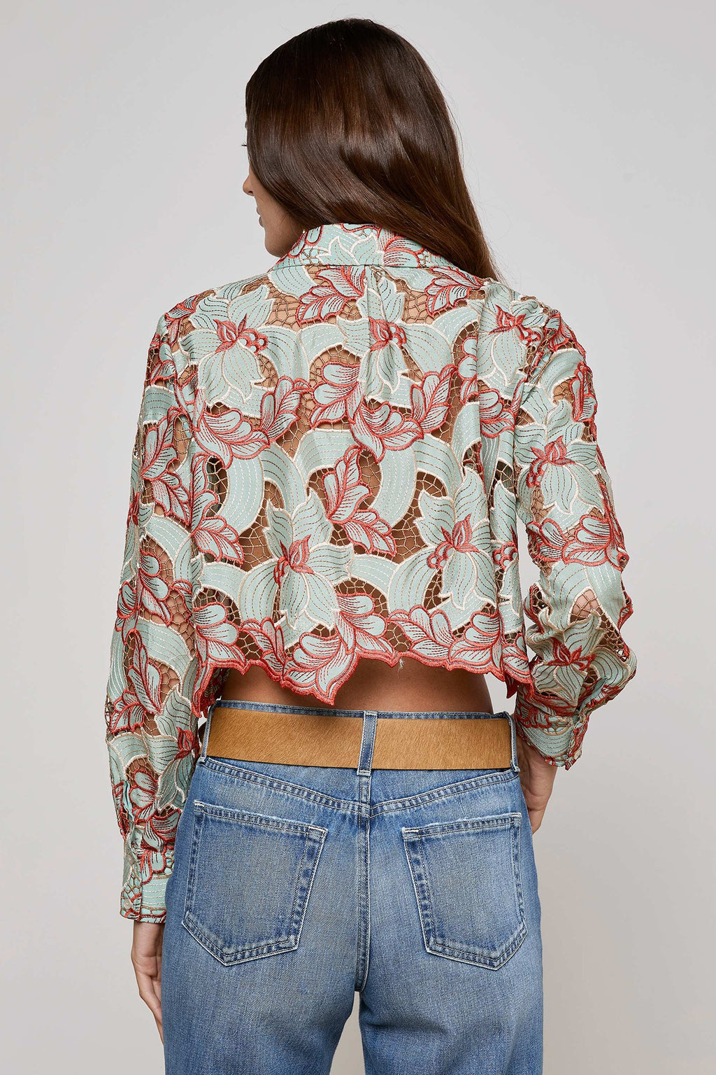 L'Agence 40639QCF Akemi Blue Eyelet Cropped Buttondown Blouse