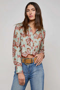 L'Agence Akemi Green Red Cropped Lace Eyelet Blouse 40639QCF