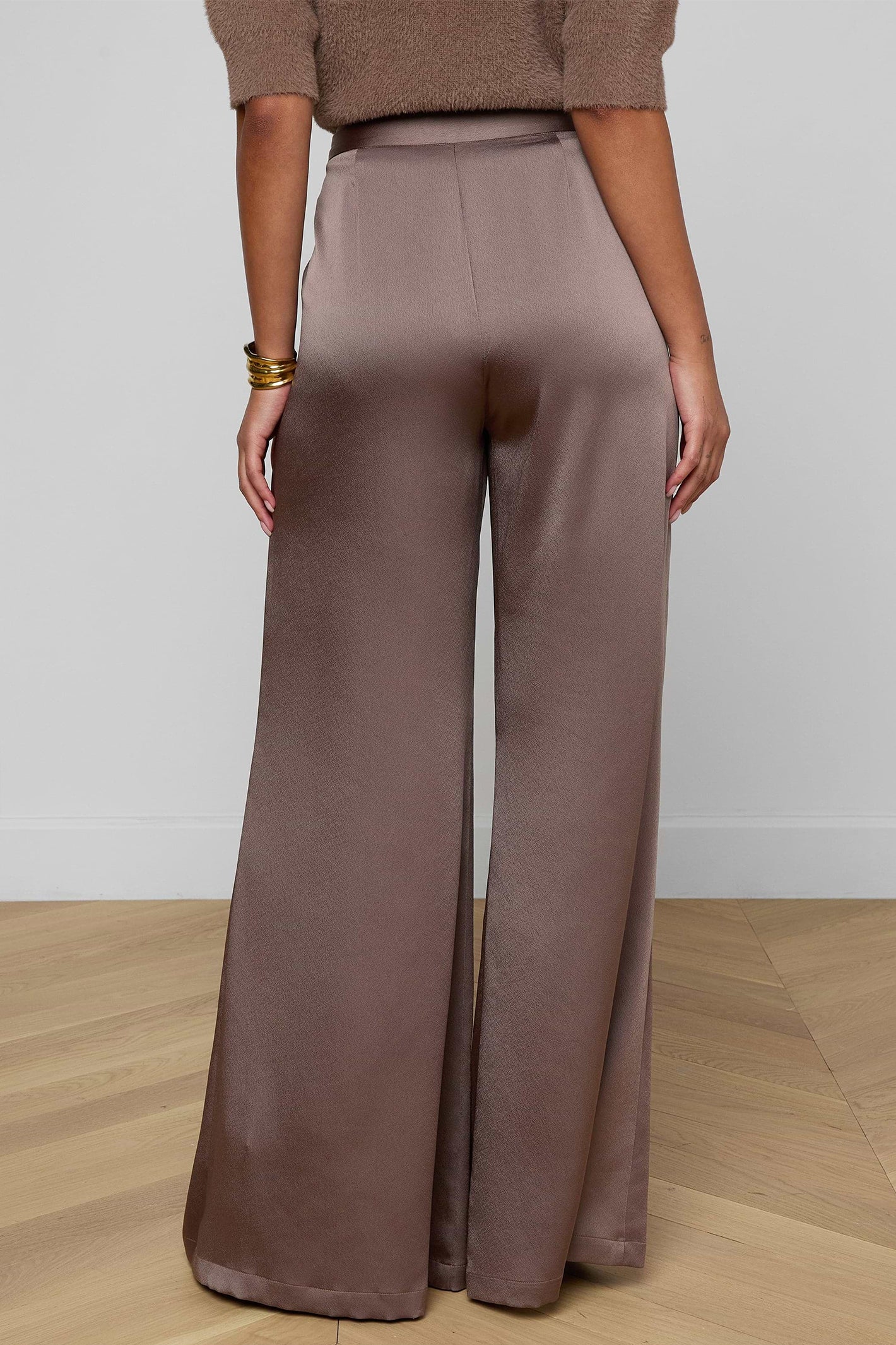 L'Agence Aubrie 2914CES Cardamom Brown Satin Wide Leg Trouser 0110 CRDS