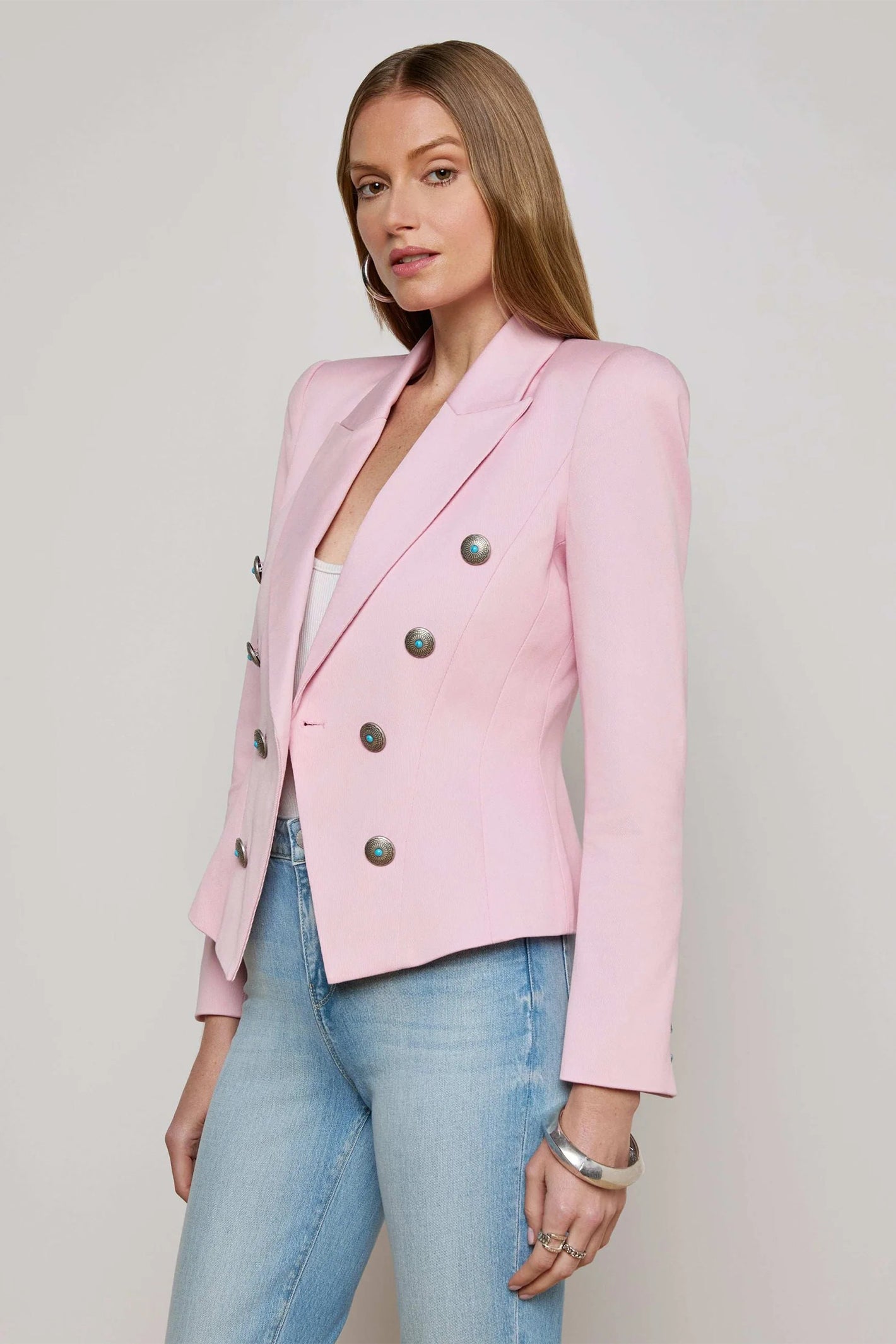 L'Agence Bethany Blush Pink Double Breasted Blazer 1772JTS2