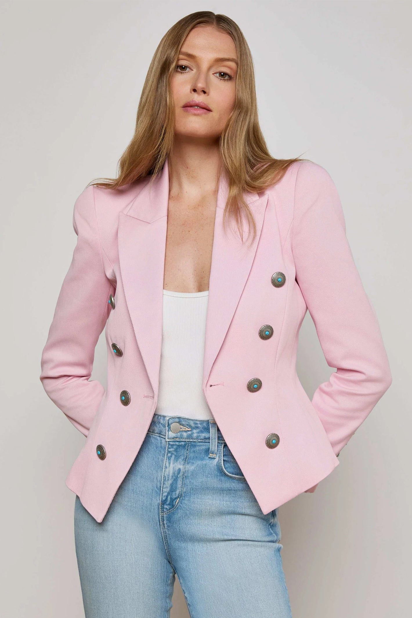 L'Agence Bethany Blush Pink Double Breasted Blazer 1772JTS2