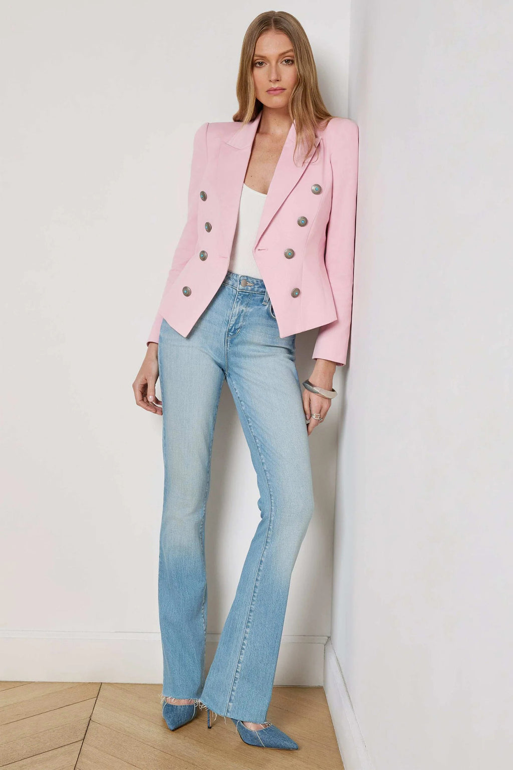L'Agence Bethany Blush Pink Double Breasted Blazer 1772JTS2
