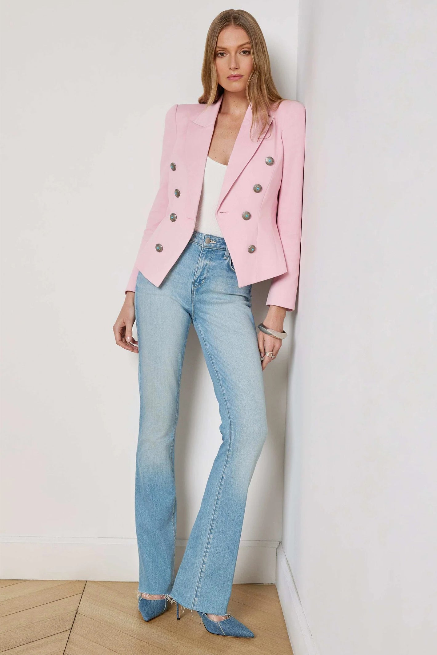 L'Agence Bethany Blush Pink Double Breasted Blazer 1772JTS2