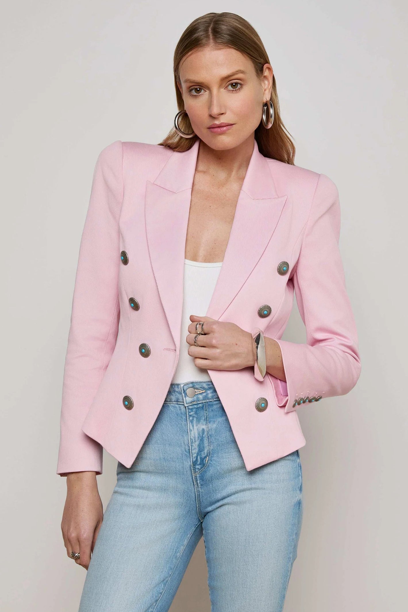 L'Agence Bethany Blush Pink Double Breasted Blazer 1772JTS2
