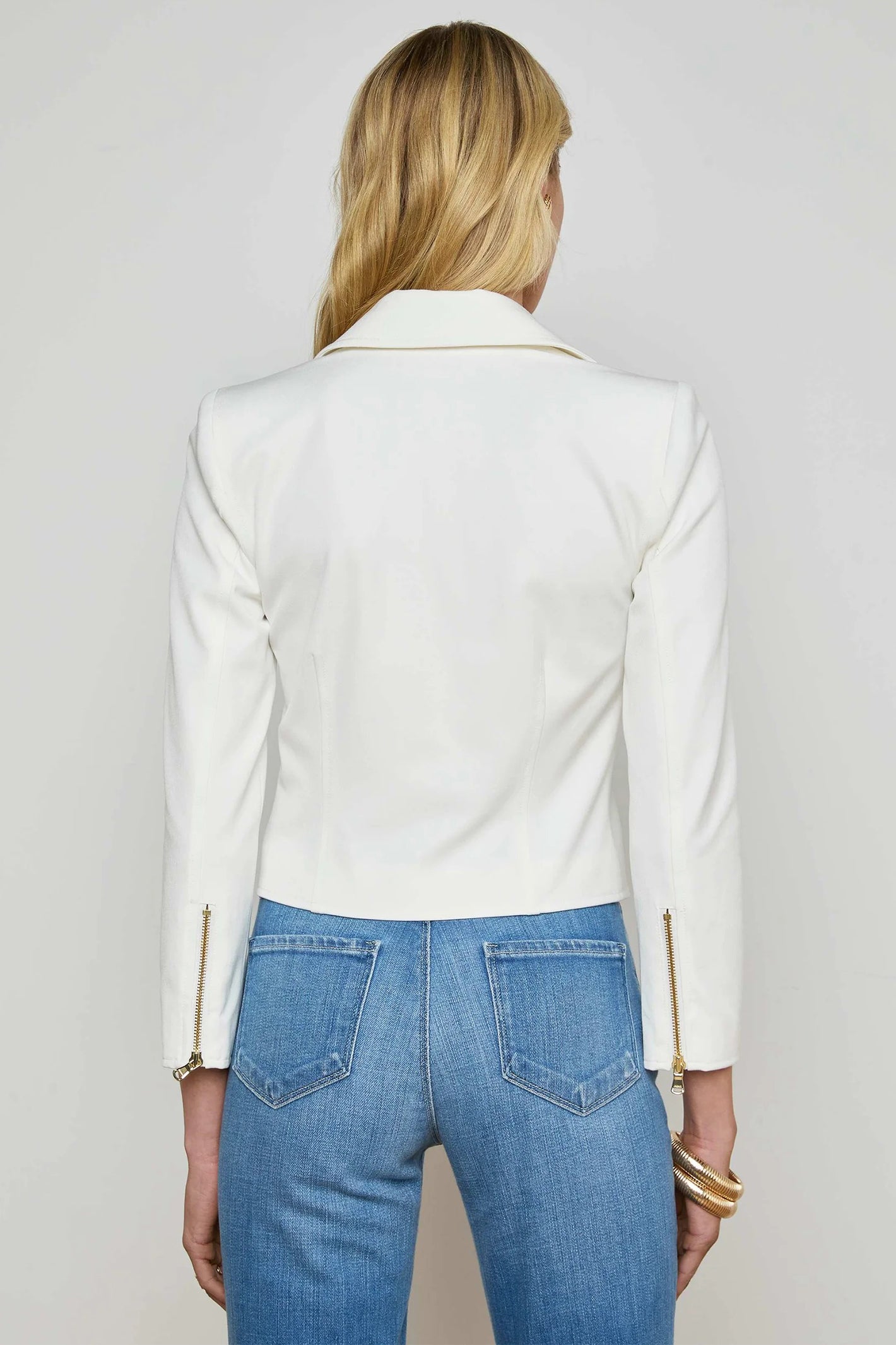 L'Agence Calianna White Zip Front Shirt Jacket 1918NGX