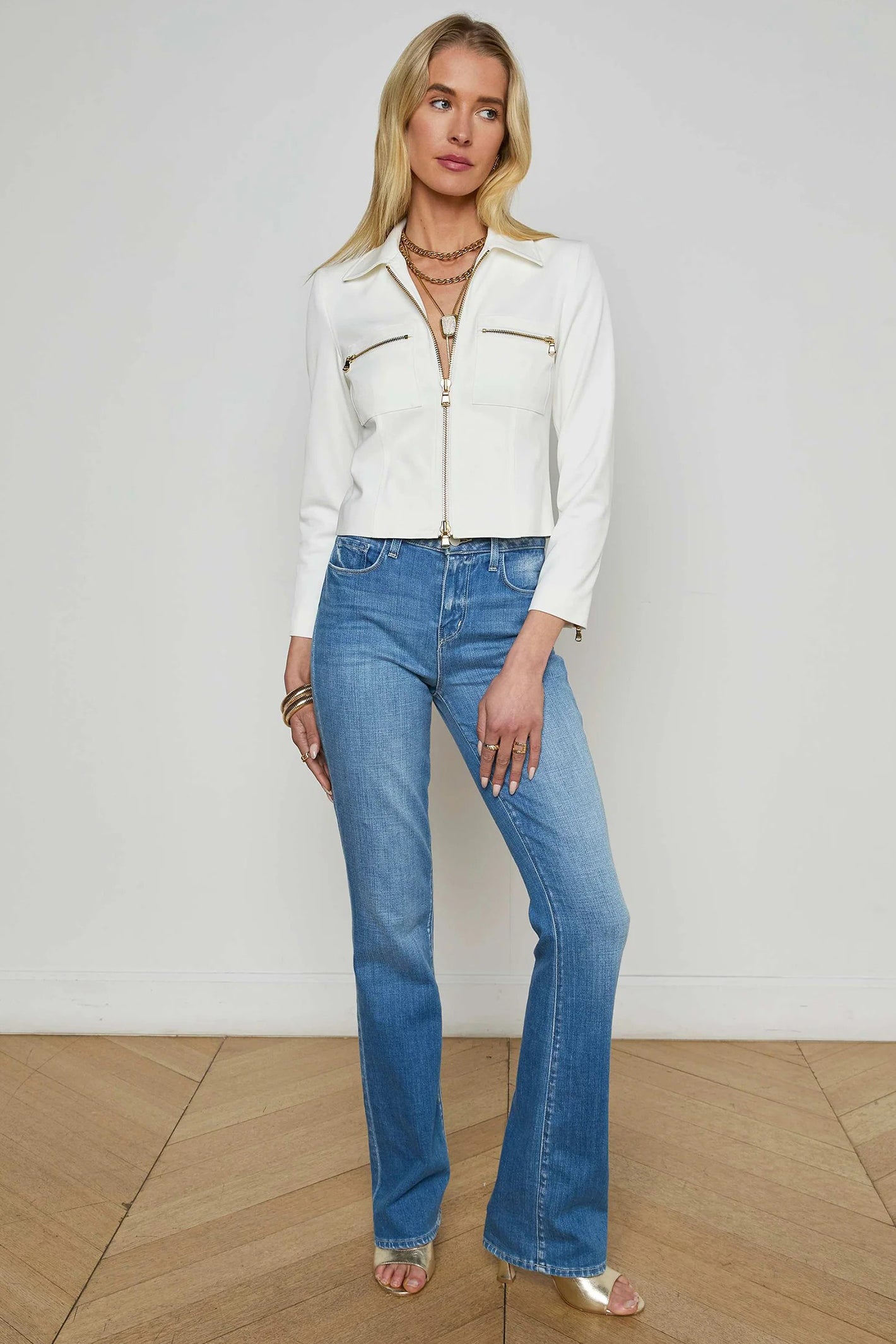 L'Agence Calianna White Zip Front Shirt Jacket 1918NGX