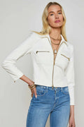 L'Agence Calianna White Zip Front Shirt Jacket 1918NGX