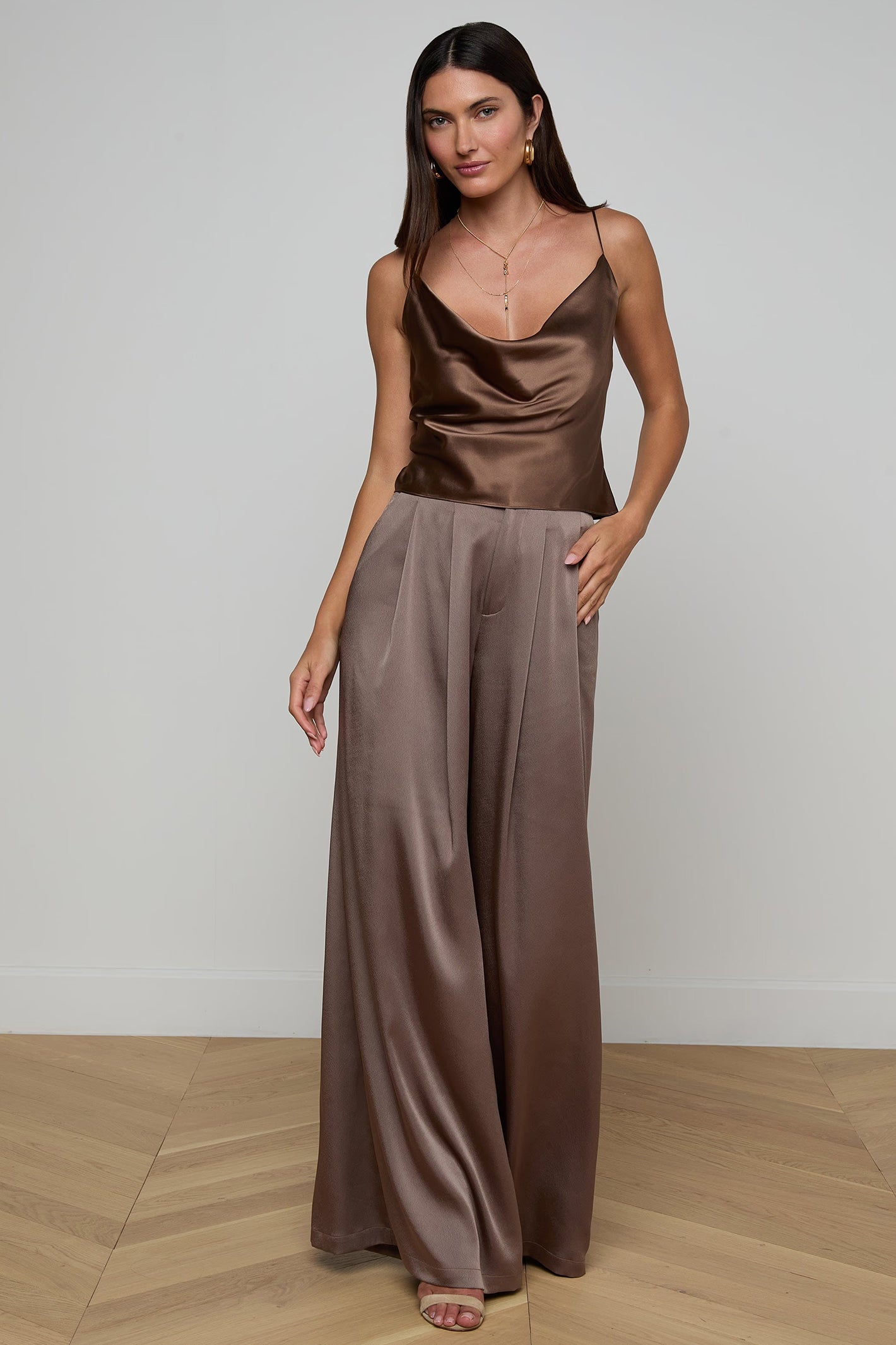 L'Agence Calista 40657CLW Cardamom  Brown Cowl Neck Silk Camisole 0120 CRDS