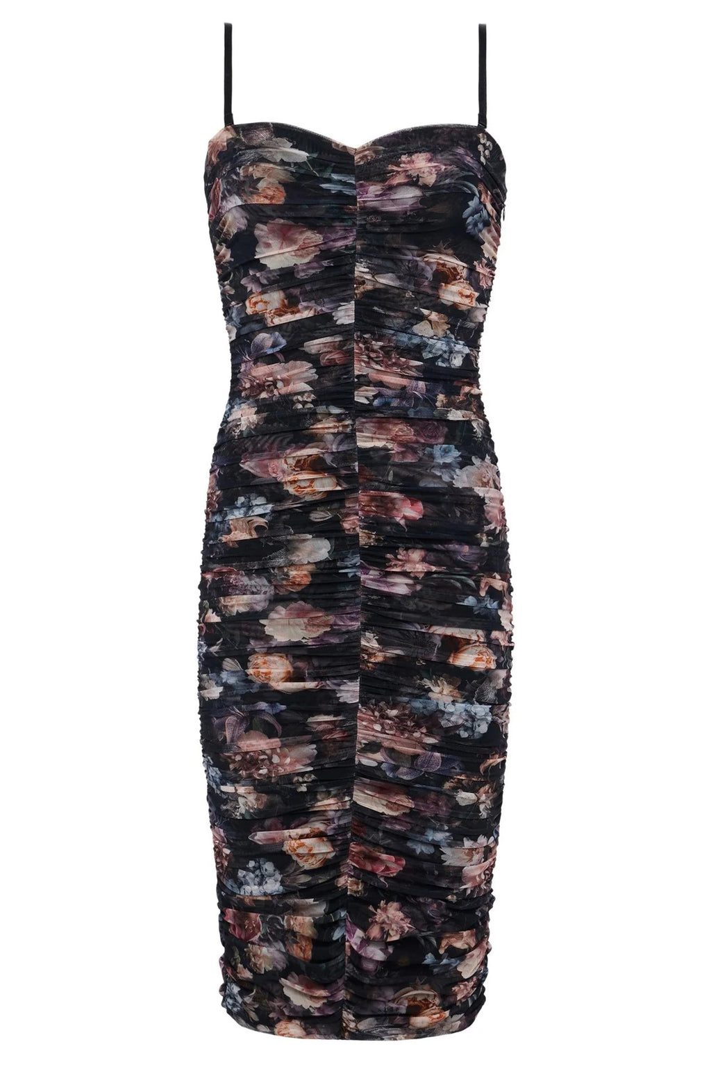 L'Agence Caprice Black Multi Floral Print Strapless Midi Dress 61288WHP