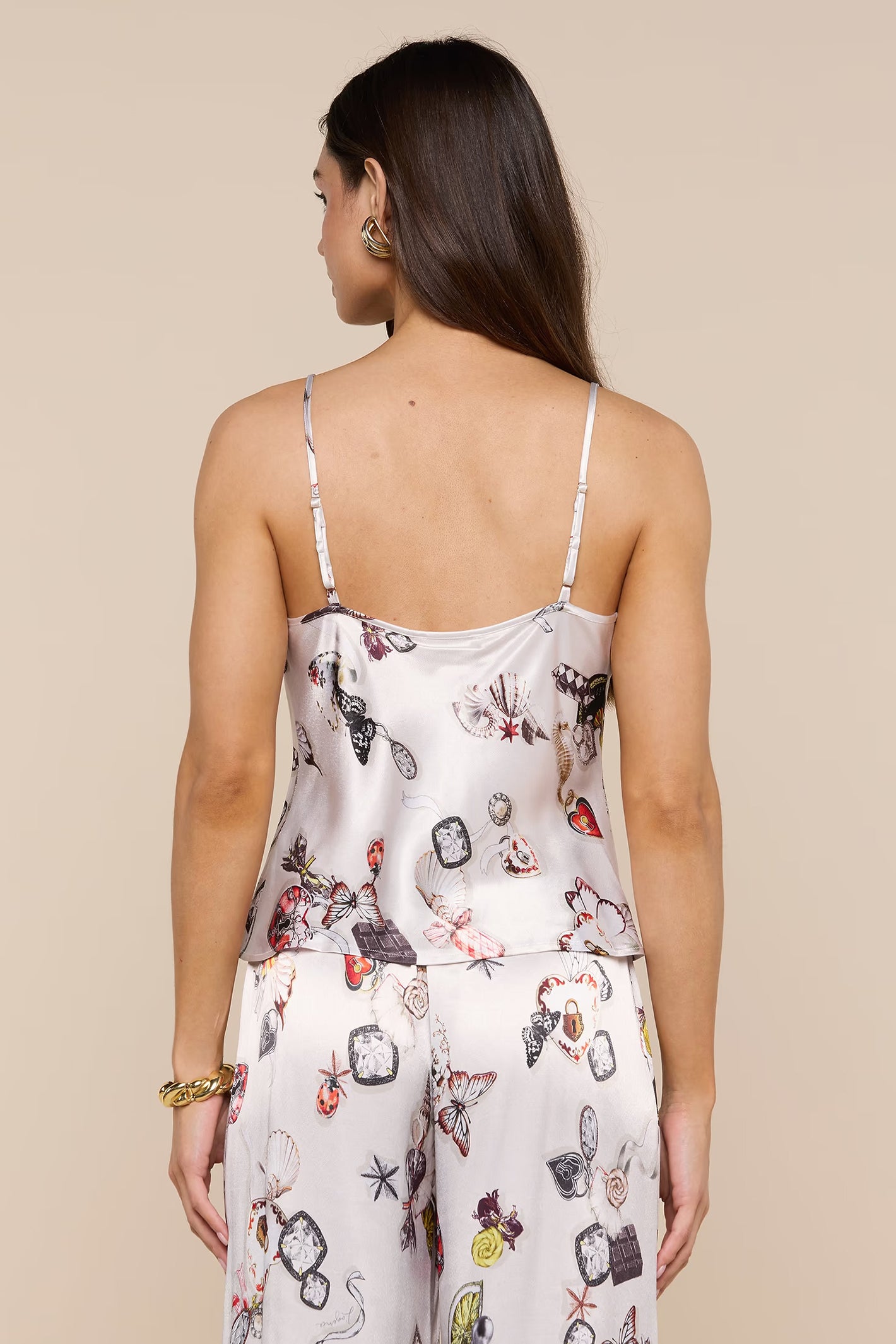 L'Agence Charmy printed satin camisole, styled with matching trousers