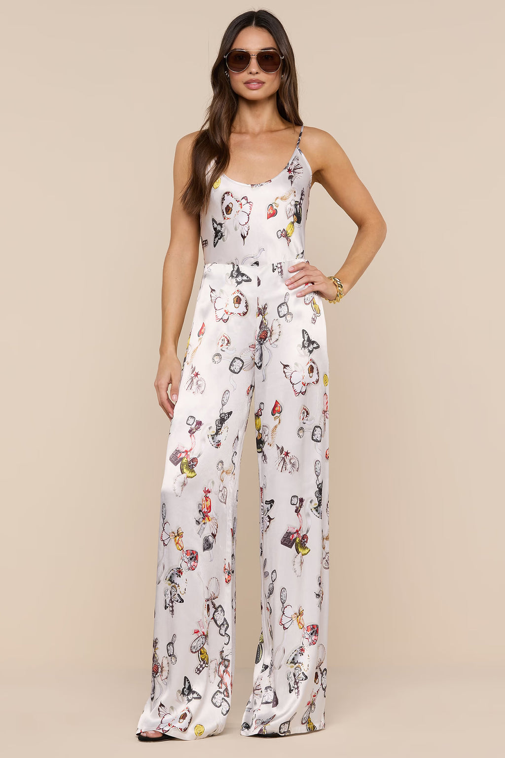 L'Agence Charmy butterfly print satin camisole, scoop neckline