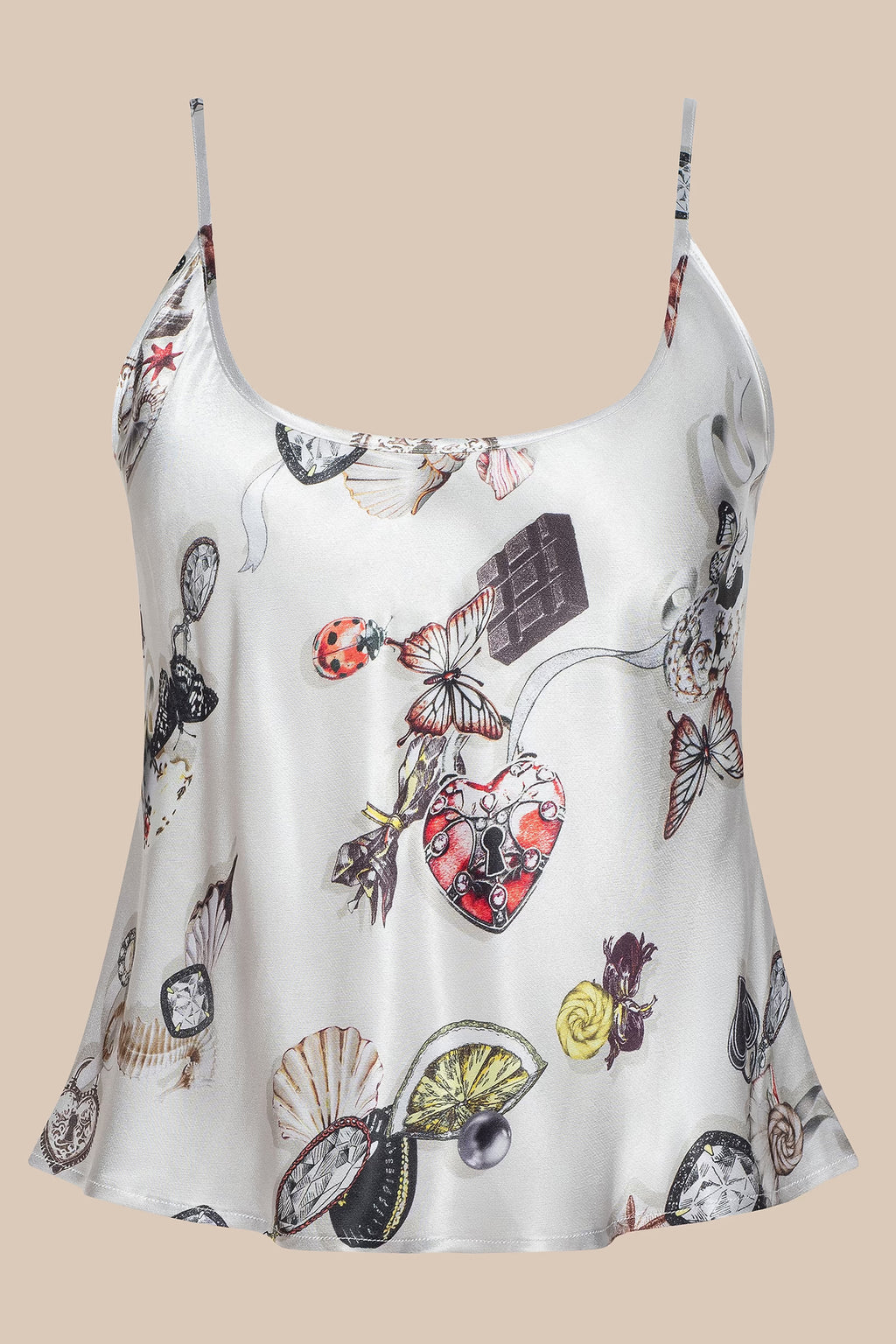 L'Agence Charmy ecru satin camisole, print detail