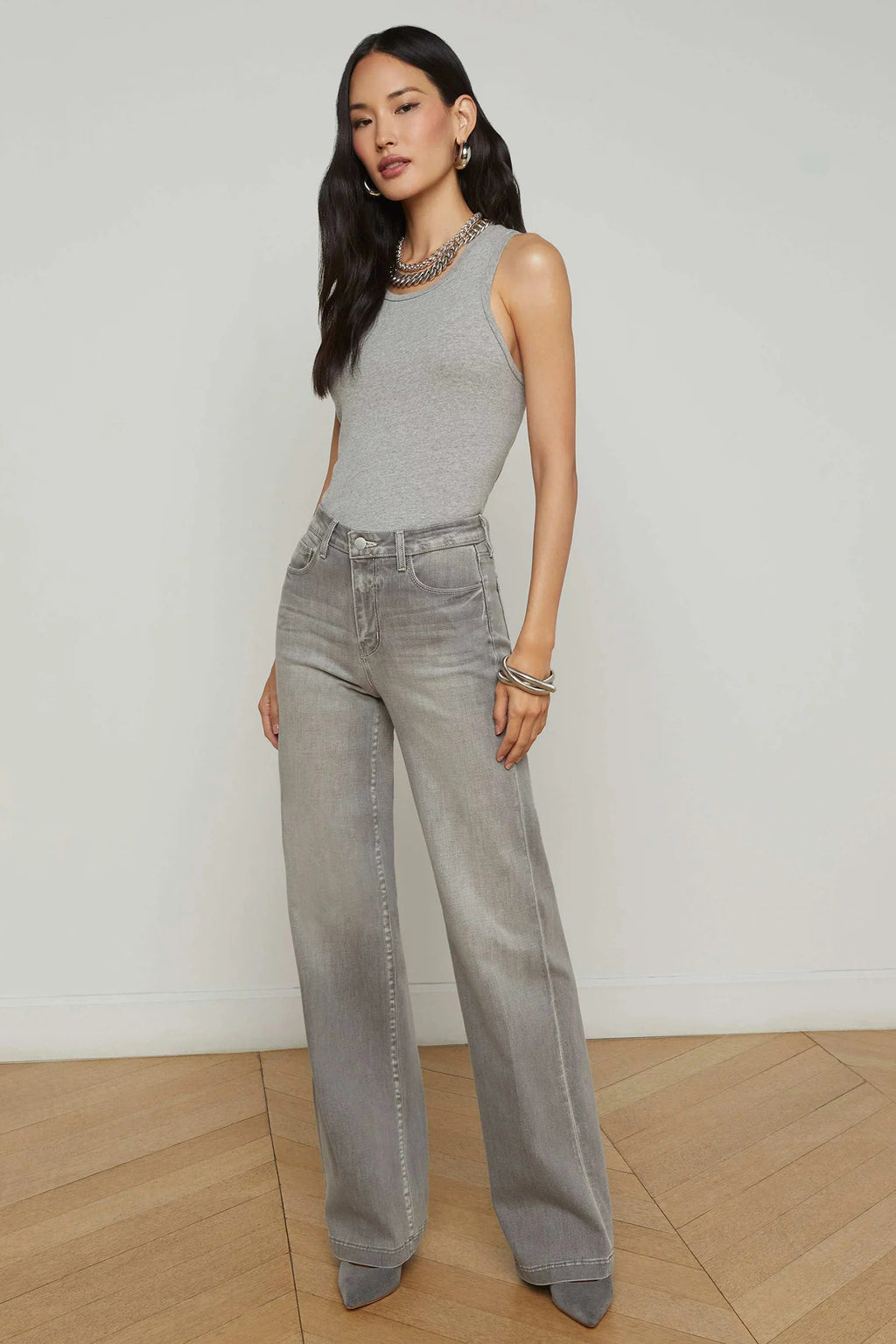 L'Agence Clayton Barron Grey Wide Leg Jeans 2790BLB-BARN