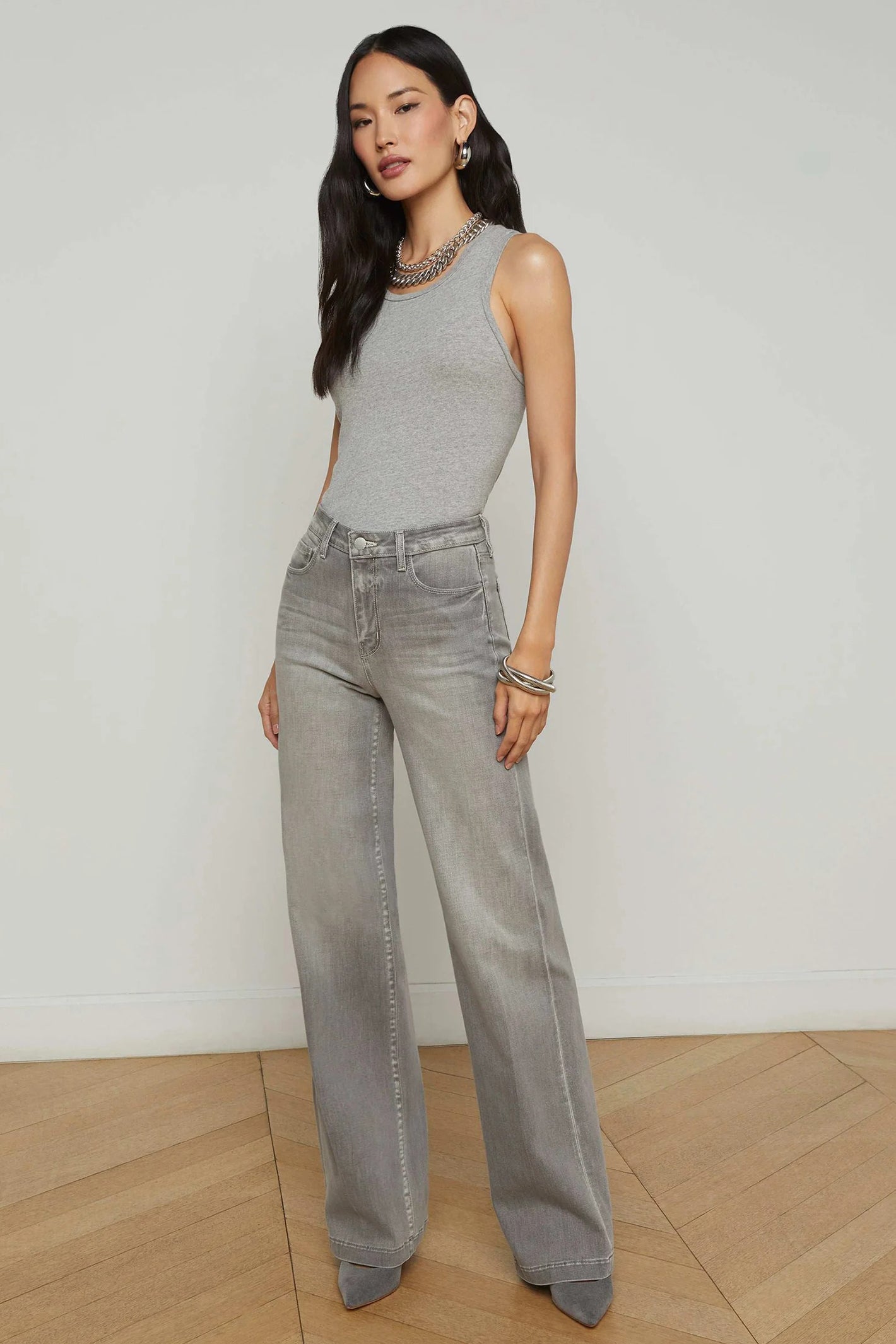 L'Agence Clayton Barron Grey Wide Leg Jeans 2790BLB-BARN