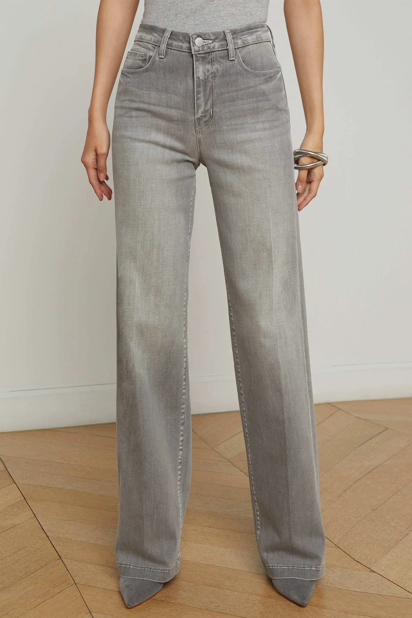 L'Agence Clayton Barron Grey Wide Leg Jeans 2790BLB-BARN