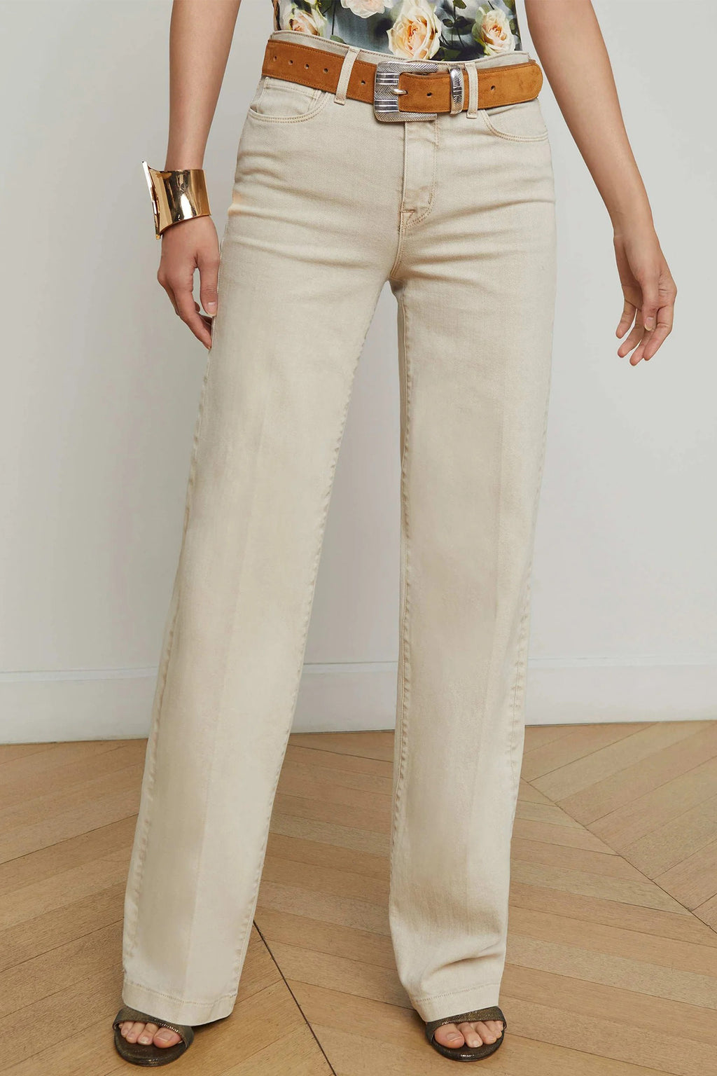 L'Agence Clayton Biscuit Beige Wide Leg Jeans 2790KBO
