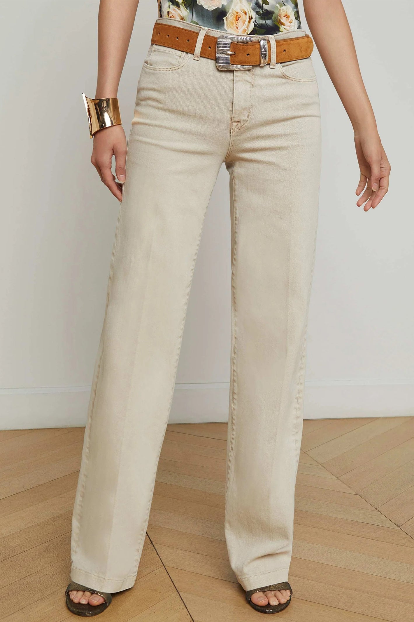 L'Agence Clayton Biscuit Beige Wide Leg Jeans 2790KBO