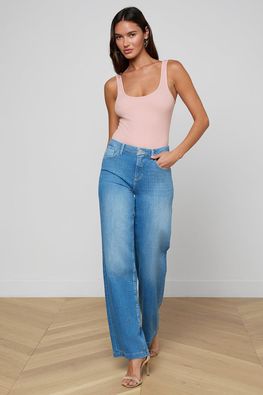 L'Agence Clayton Getty Blue Wide-Leg High Rise Jeans 2790RDM