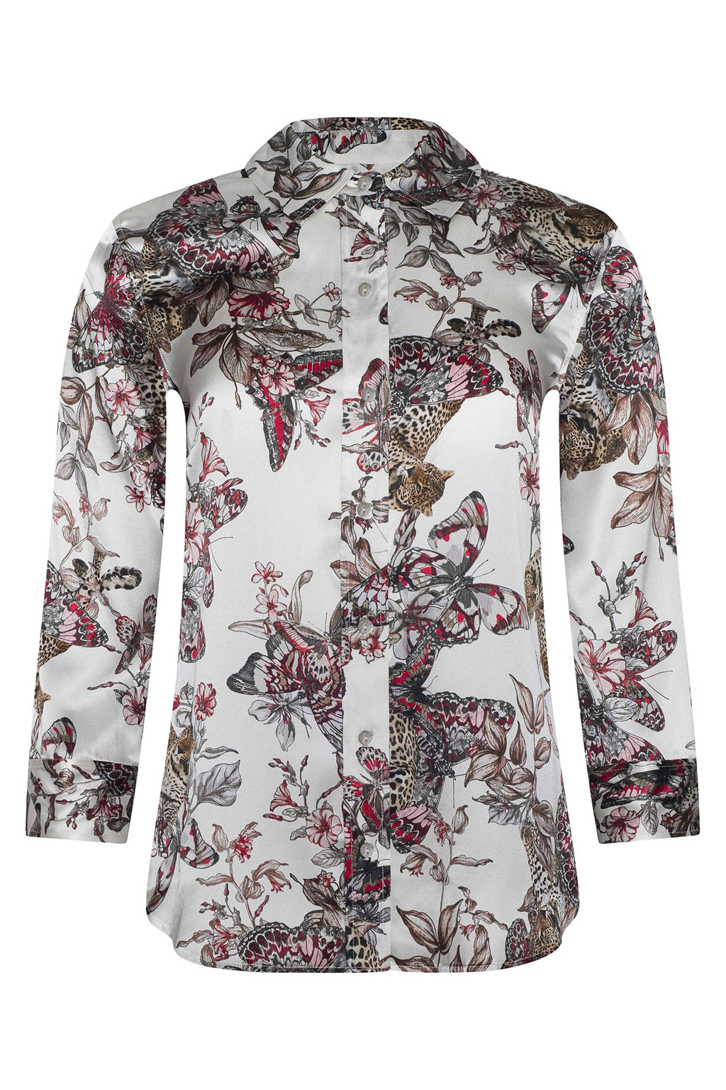 L'Agence Dani 40126NFP White Multi Jungle Print 3/4 Sleeve Silk Blouse 0060 BJNL