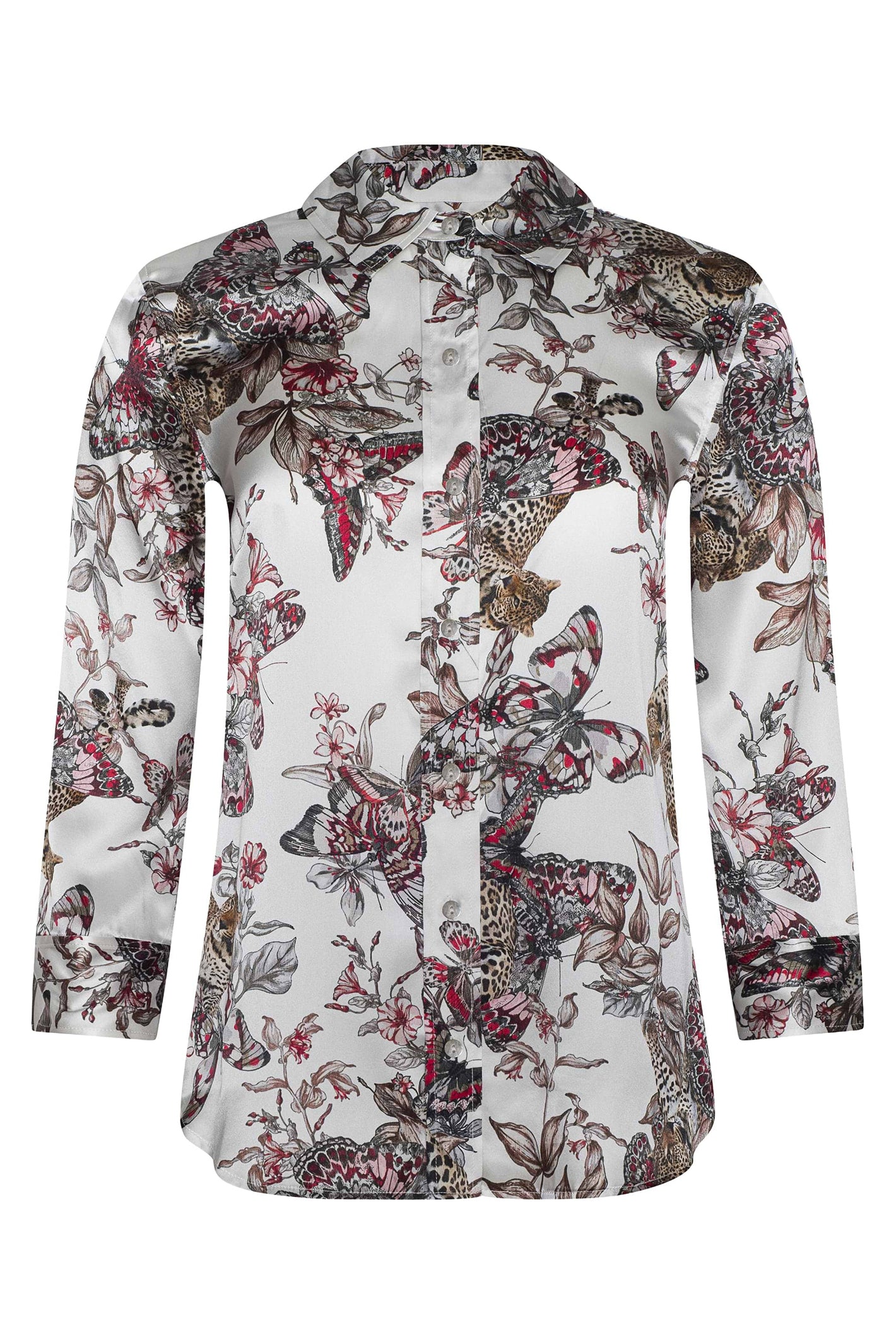 L'Agence Dani 40126NFP White Multi Jungle Print 3/4 Sleeve Silk Blouse 0060 BJNL