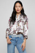 L'Agence Dani 40126NFP White Multi Jungle Print 3/4 Sleeve Silk Blouse 0060 BJNL