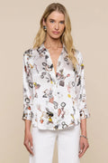 L'Agence Dani ecru multi lock butterfly print blouse at No.19 Boutique