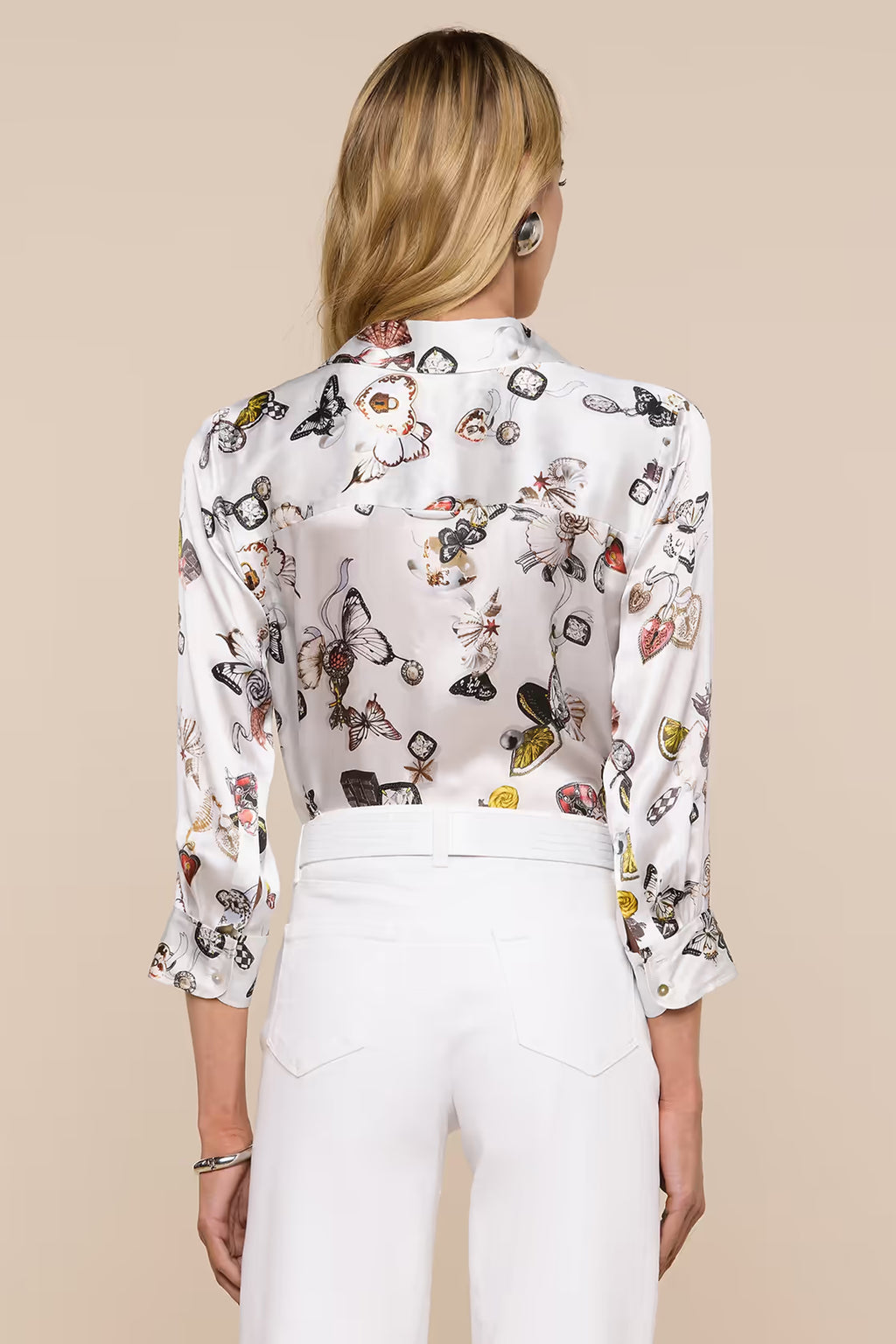 L'Agence Dani ecru multi lock butterfly print blouse at No.19 Boutique